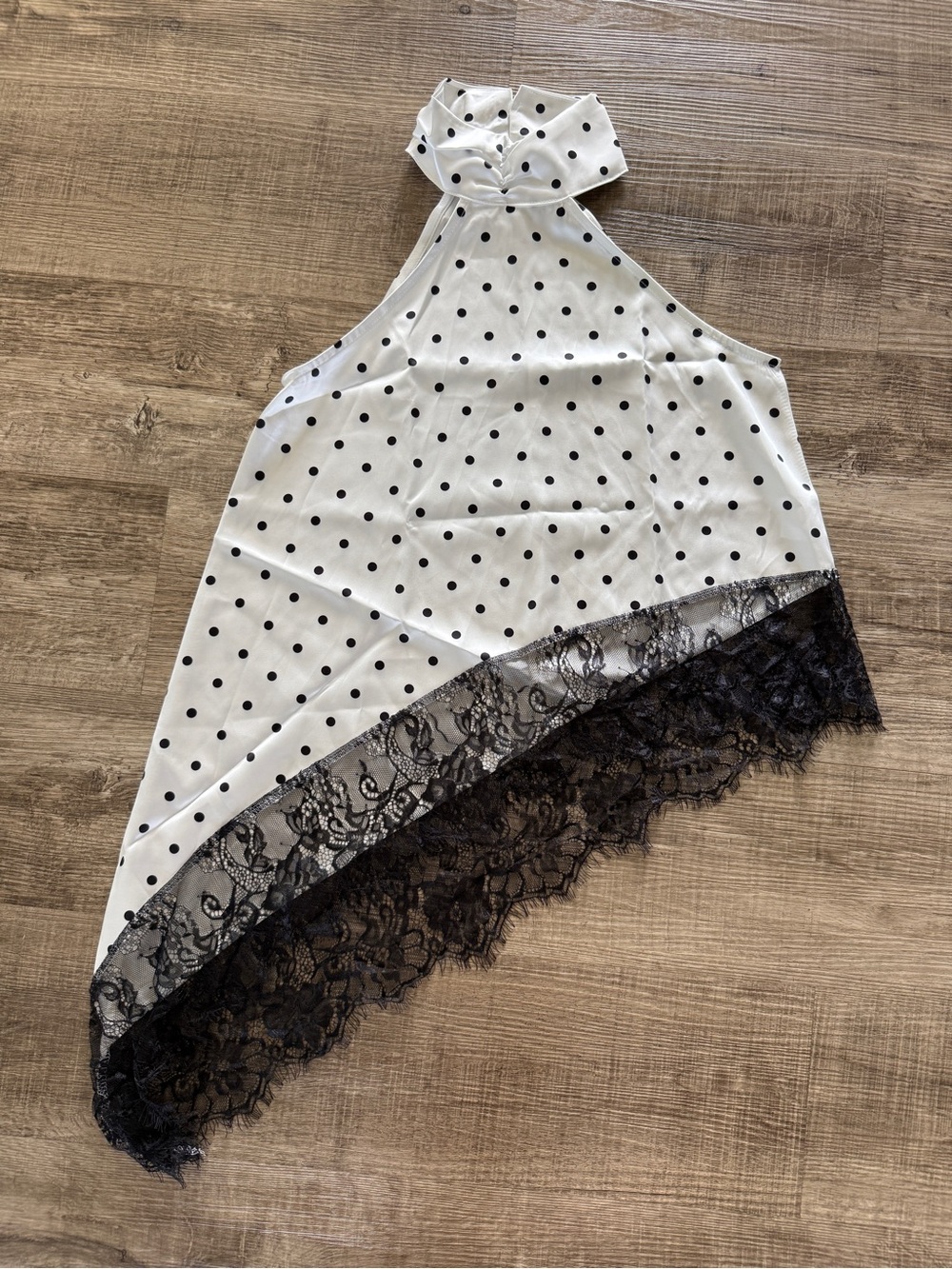 Polka Dot Halter Lace-Trim Camisole in White/Black